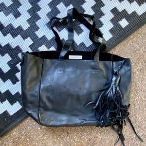 Handmade black leather tote